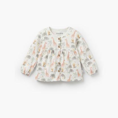 Juniors Cotton Round Neck Long Sleeves Pyjama Set with Safari Print