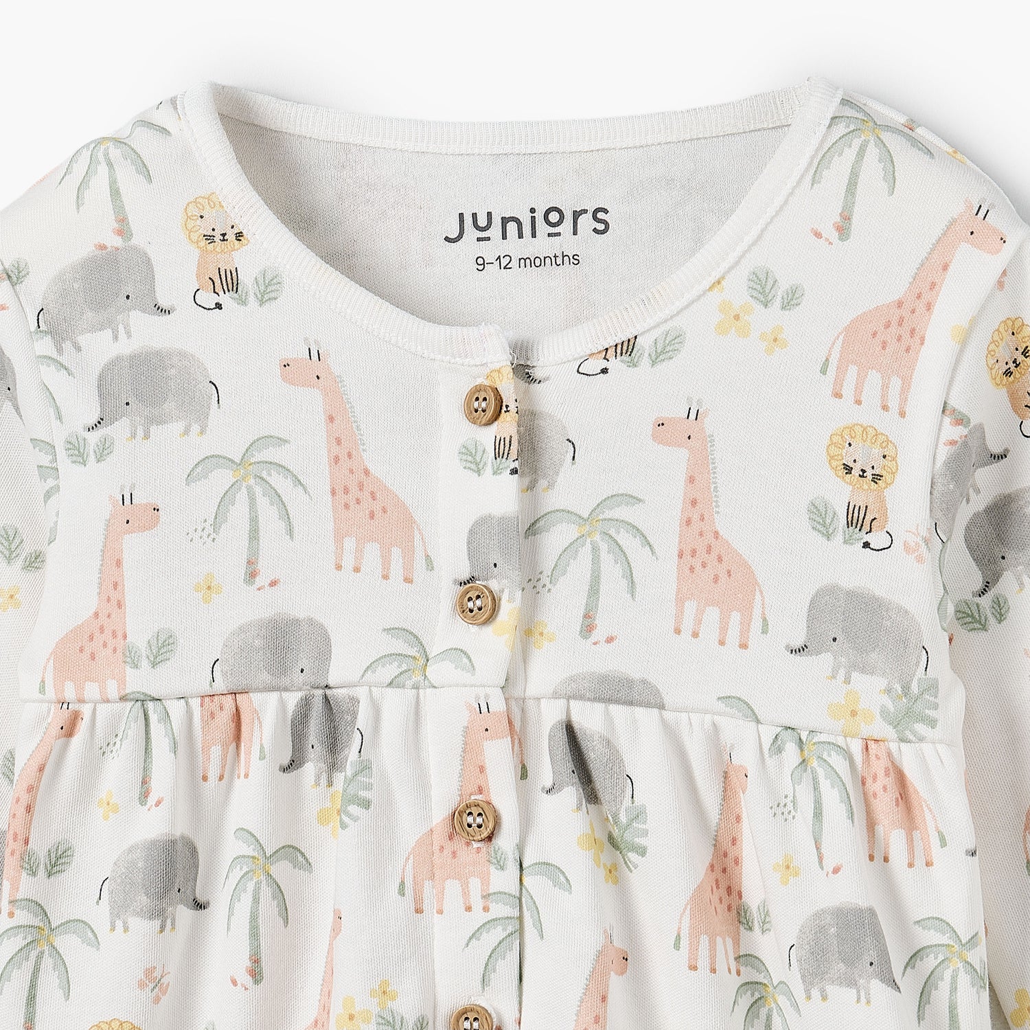 Juniors Cotton Round Neck Long Sleeves Pyjama Set with Safari Print