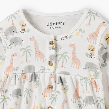Juniors Cotton Round Neck Long Sleeves Pyjama Set with Safari Print