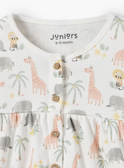 Juniors Cotton Round Neck Long Sleeves Pyjama Set with Safari Print-baby-girls-clothing-nightwear-pyjamasets-image-5