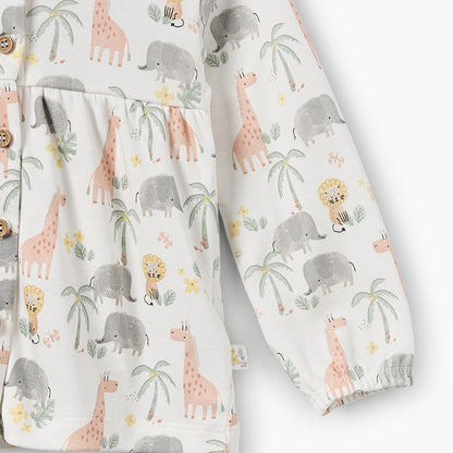 Juniors Cotton Round Neck Long Sleeves Pyjama Set with Safari Print