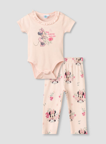 Disney Cotton Round Neck Short Sleeves Bodysuit and Leggings Set with Minnie Mouse Print-baby-girls-clothing-setsandcoords-image-1