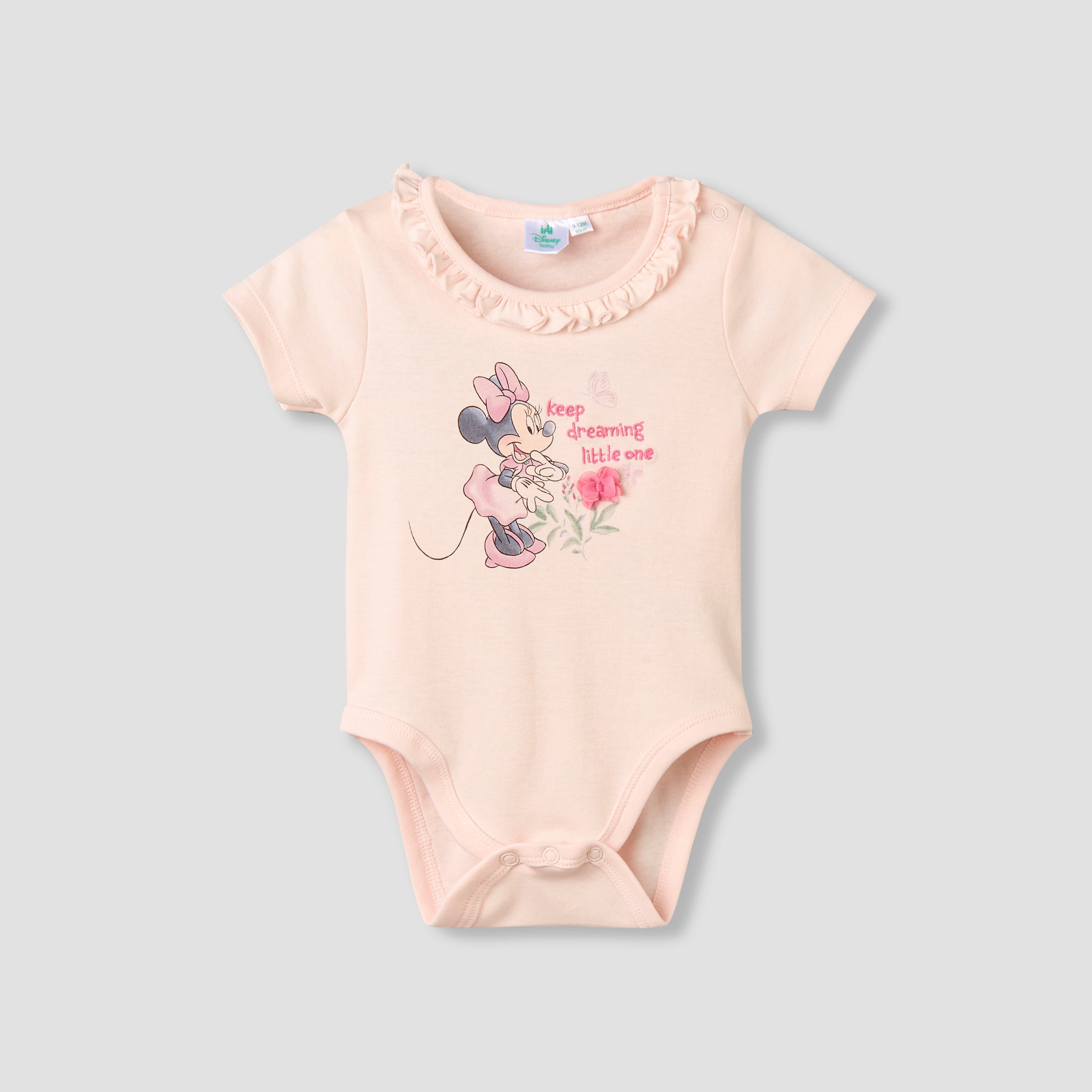 Disney Cotton Round Neck Short Sleeves Bodysuit and Leggings Set with Minnie Mouse Print