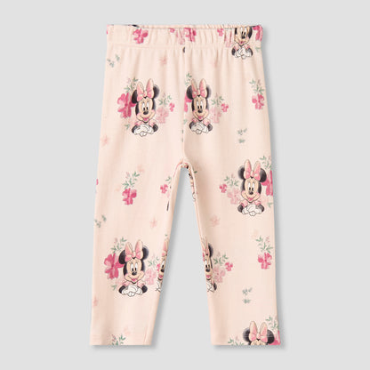 Disney Cotton Round Neck Short Sleeves Bodysuit and Leggings Set with Minnie Mouse Print