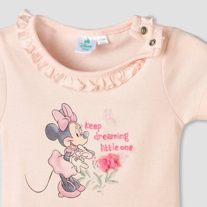 Disney Cotton Round Neck Short Sleeves Bodysuit and Leggings Set with Minnie Mouse Print