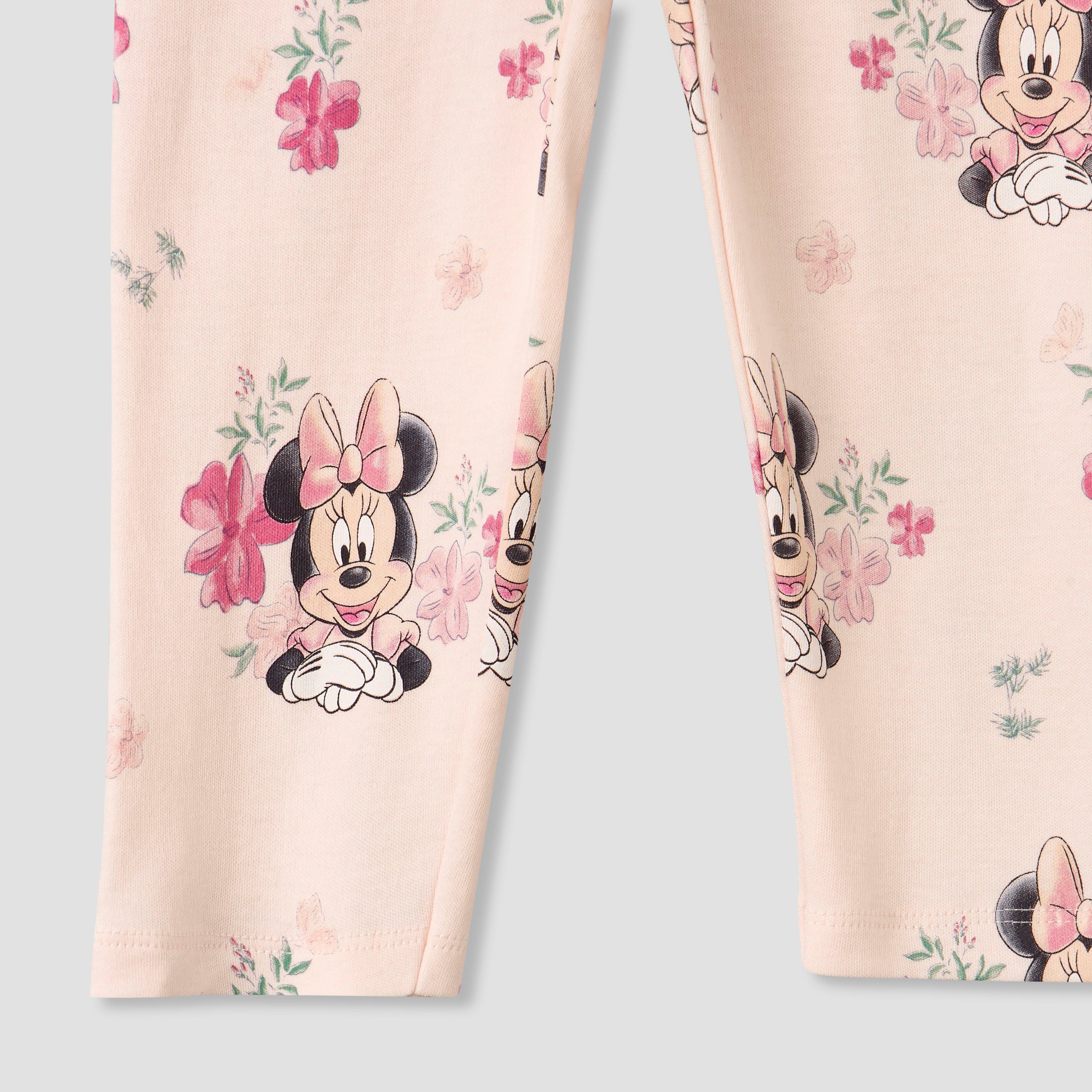 Disney Cotton Round Neck Short Sleeves Bodysuit and Leggings Set with Minnie Mouse Print