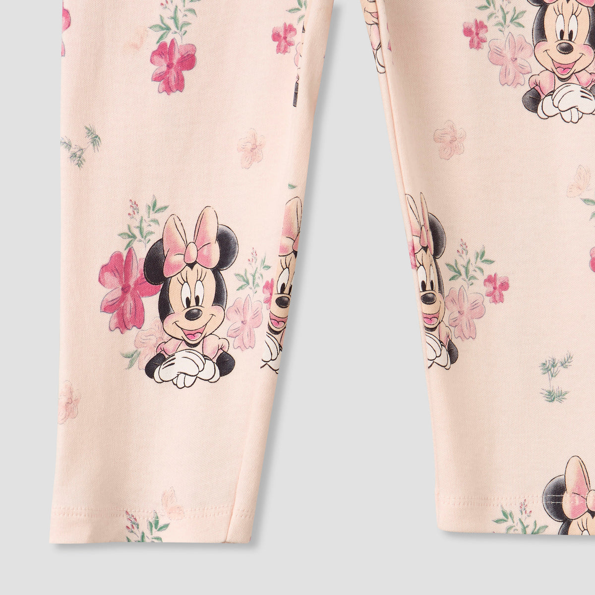Disney Cotton Round Neck Short Sleeves Bodysuit and Leggings Set with Minnie Mouse Print