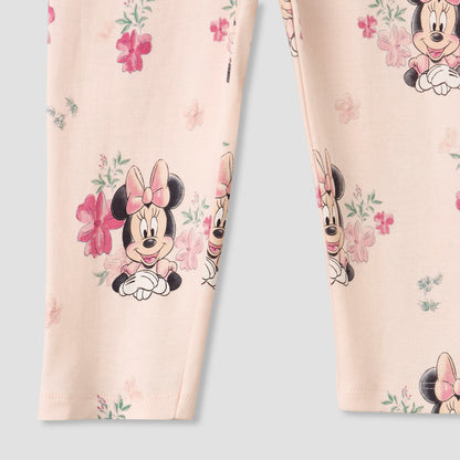 Disney Cotton Round Neck Short Sleeves Bodysuit and Leggings Set with Minnie Mouse Print