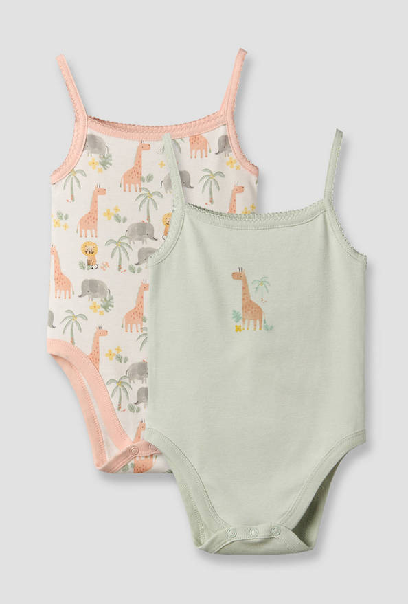Pack of 2 Juniors Cotton Square Neck Sleeveless Bodysuit with Giraffe Print