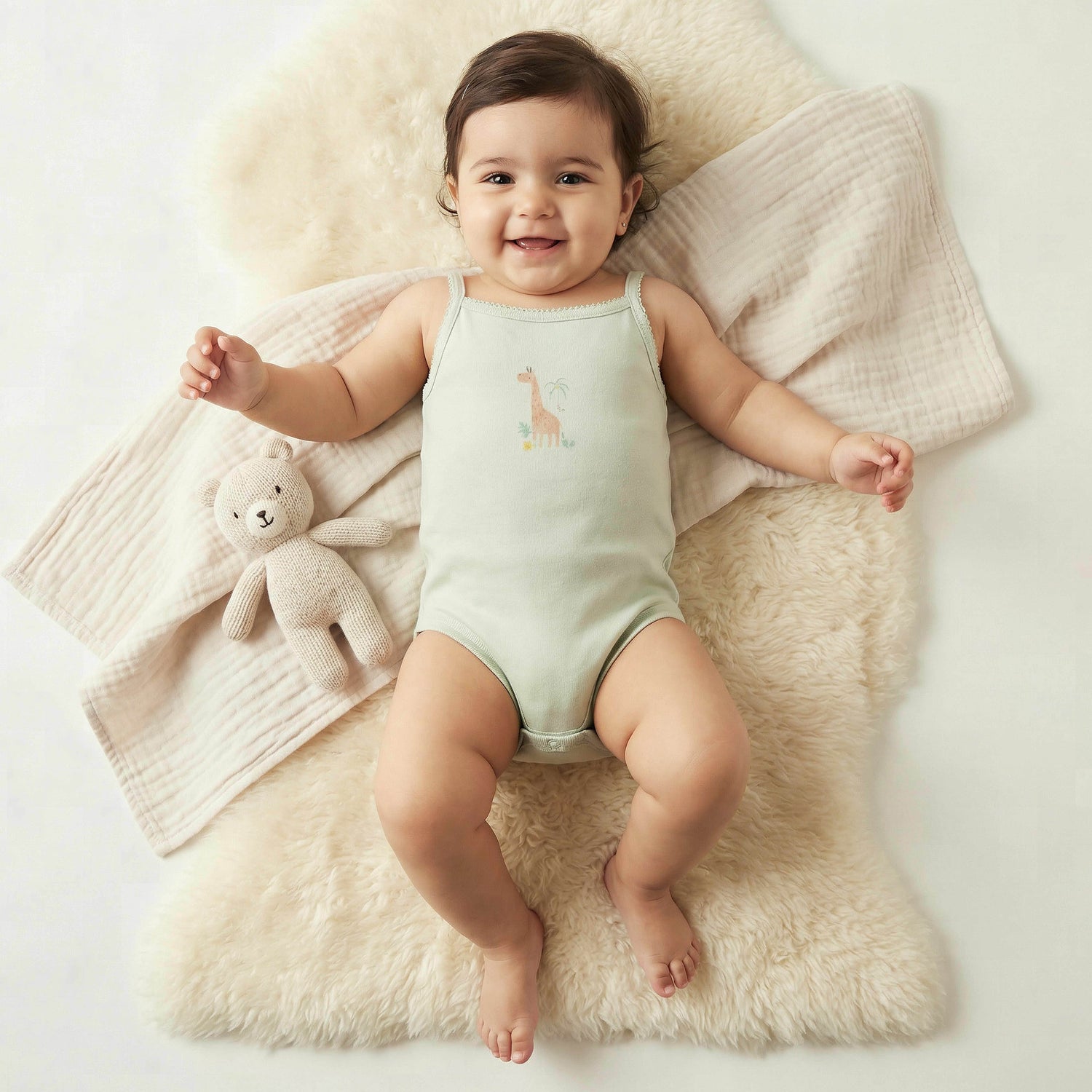 Pack of 2 Juniors Cotton Square Neck Sleeveless Bodysuit with Giraffe Print