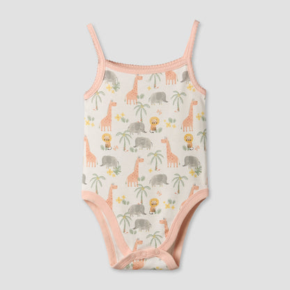 Pack of 2 Juniors Cotton Square Neck Sleeveless Bodysuit with Giraffe Print