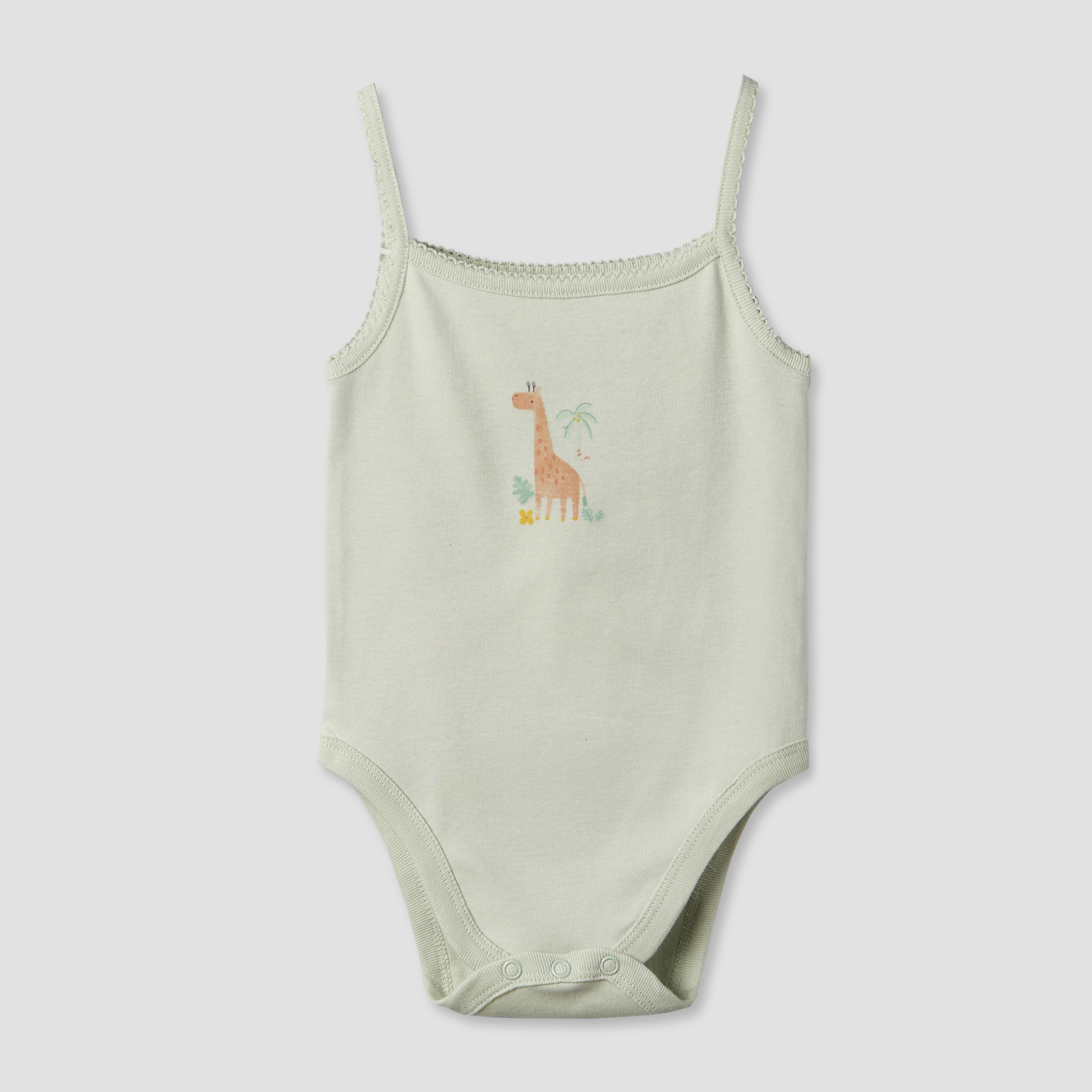 Pack of 2 Juniors Cotton Square Neck Sleeveless Bodysuit with Giraffe Print