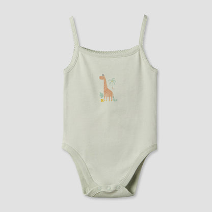 Pack of 2 Juniors Cotton Square Neck Sleeveless Bodysuit with Giraffe Print