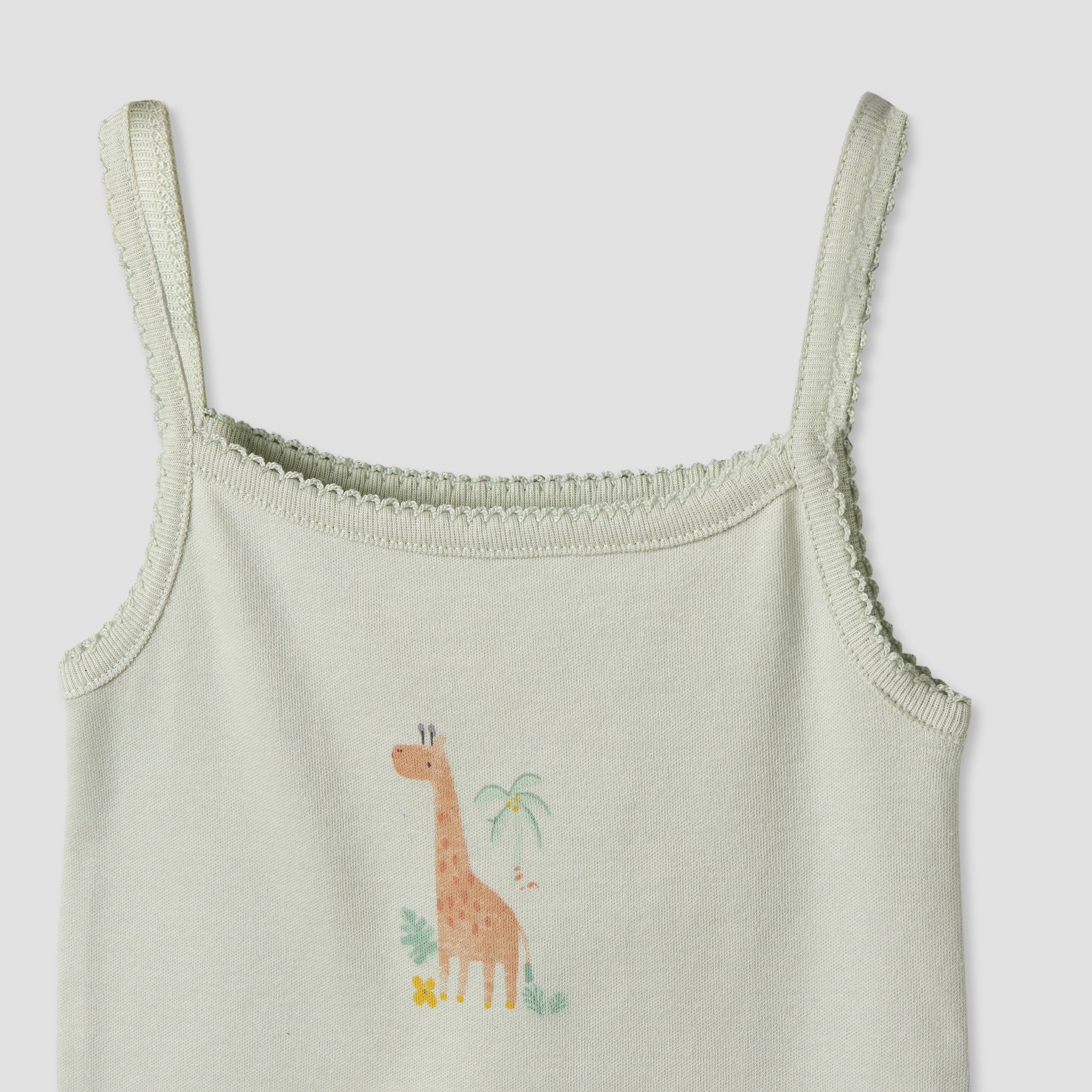 Pack of 2 Juniors Cotton Square Neck Sleeveless Bodysuit with Giraffe Print