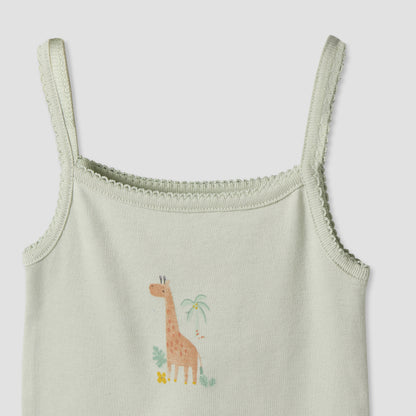Pack of 2 Juniors Cotton Square Neck Sleeveless Bodysuit with Giraffe Print