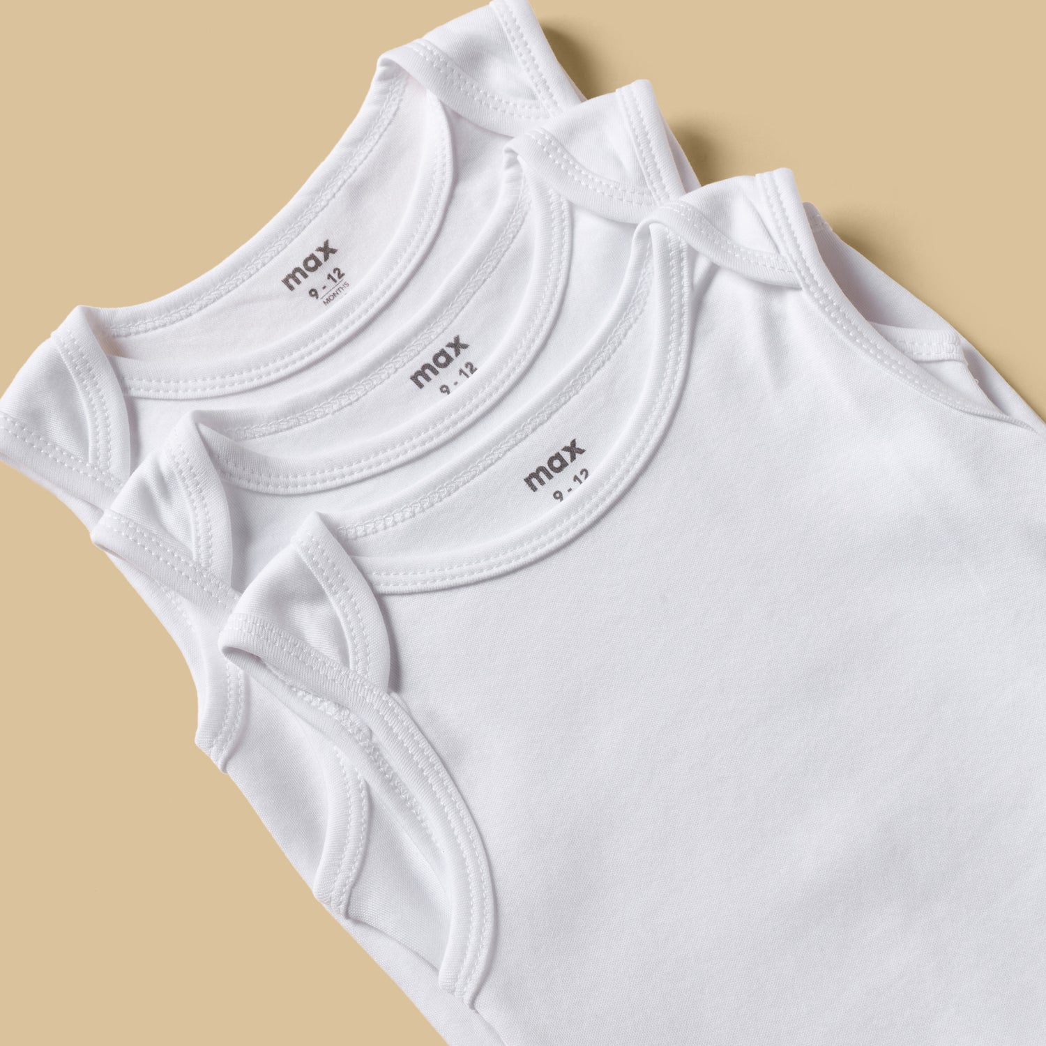Pack of 3 - Plain BCI Cotton Sleeveless Bodysuit with Snap Closure