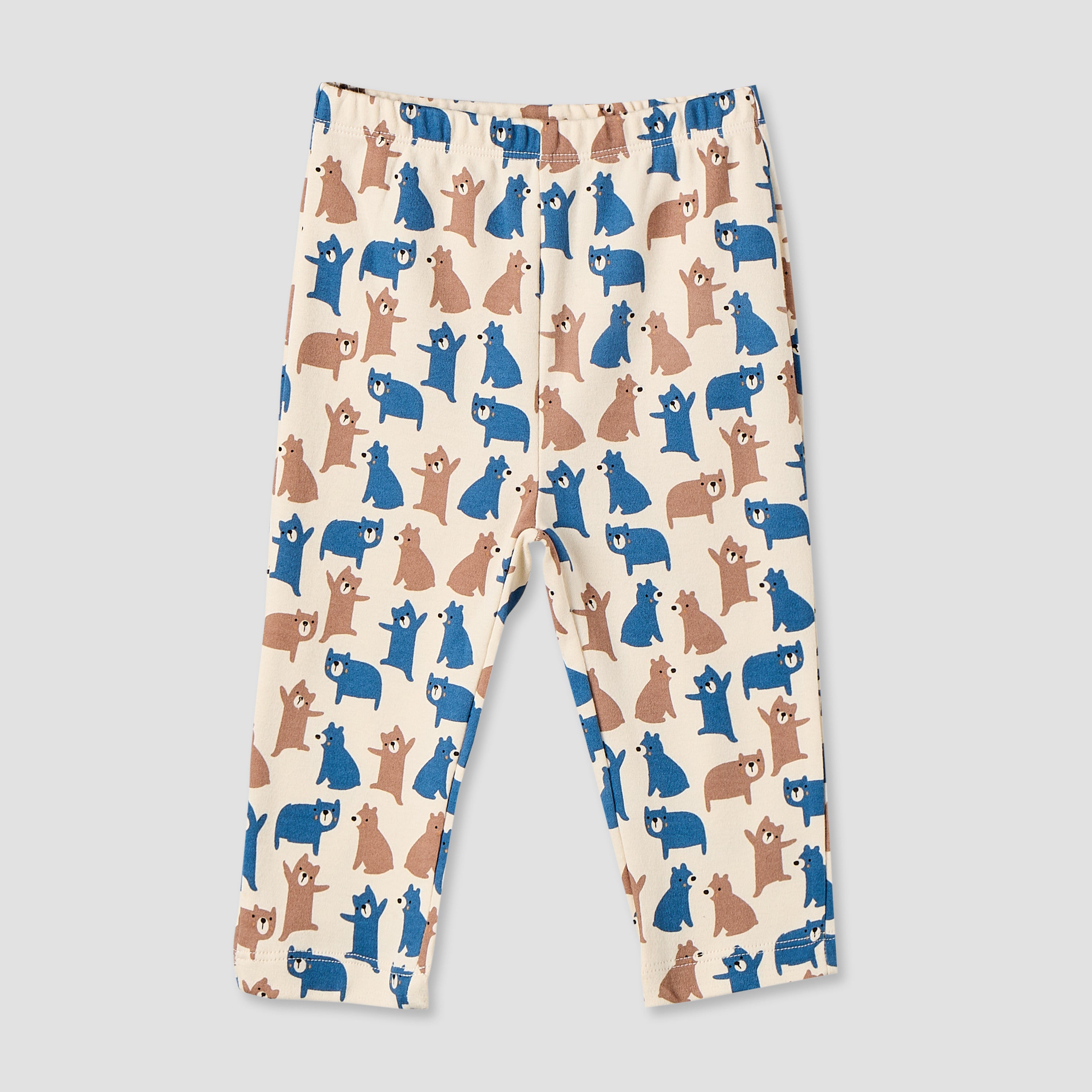Juniors Cotton Crew Neck Long Sleeves Pyjama Set with Bear Print
