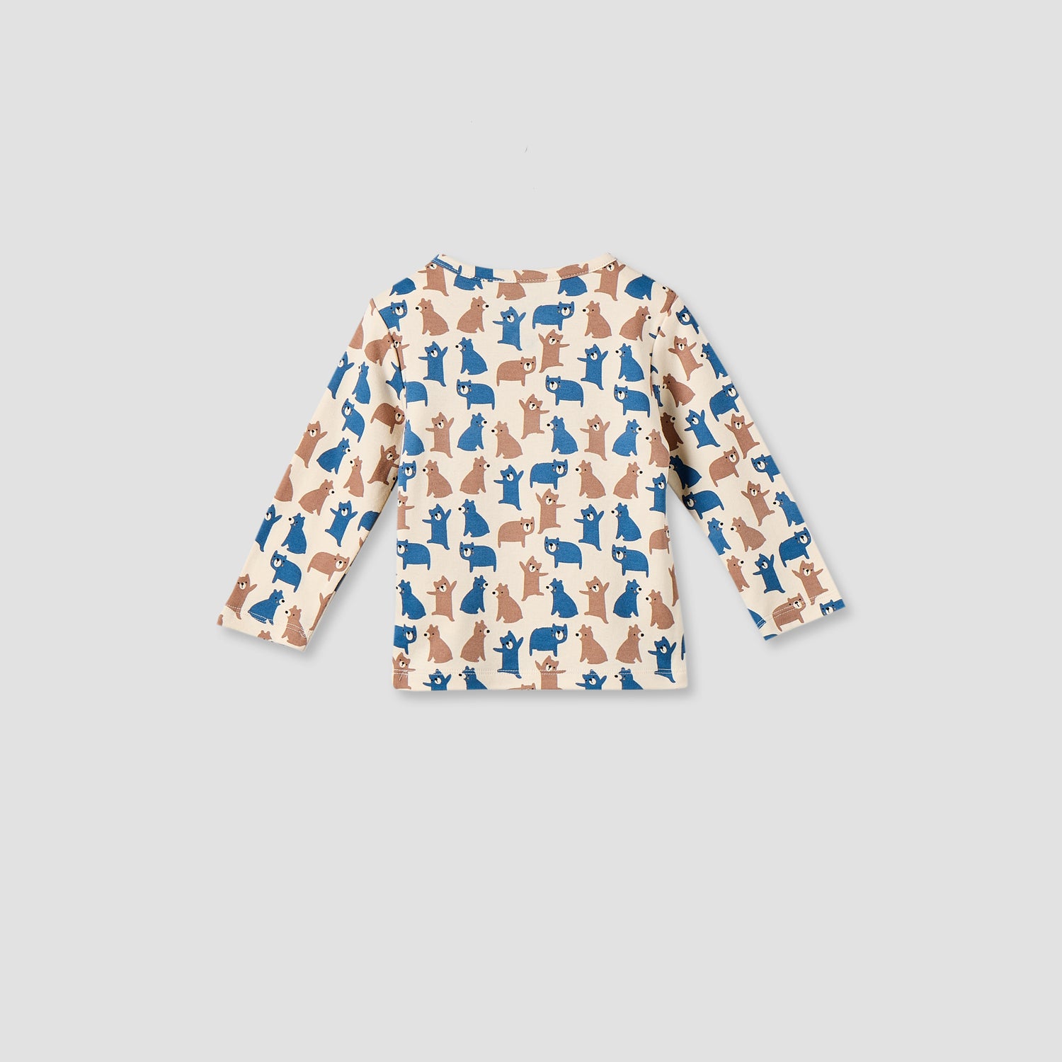 Juniors Cotton Crew Neck Long Sleeves Pyjama Set with Bear Print