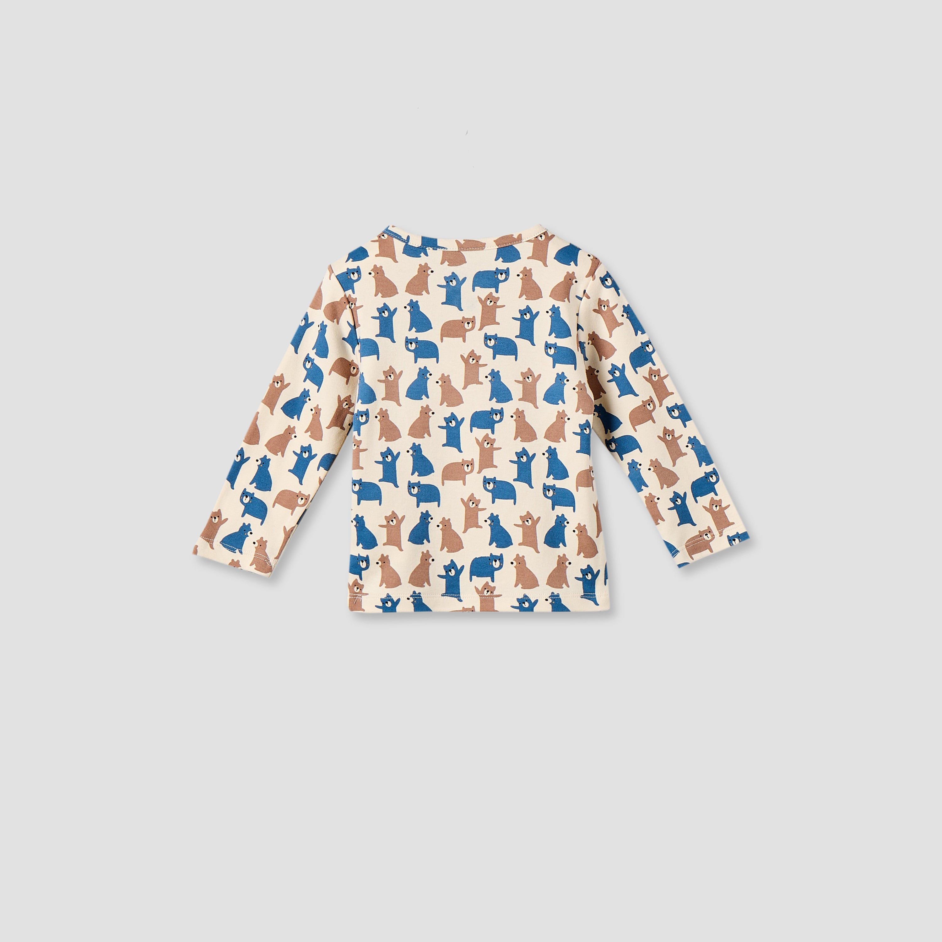 Juniors Cotton Crew Neck Long Sleeves Pyjama Set with Bear Print