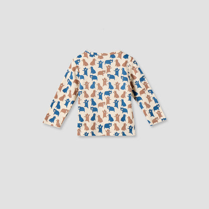 Juniors Cotton Crew Neck Long Sleeves Pyjama Set with Bear Print