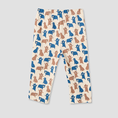 Juniors Cotton Crew Neck Long Sleeves Pyjama Set with Bear Print