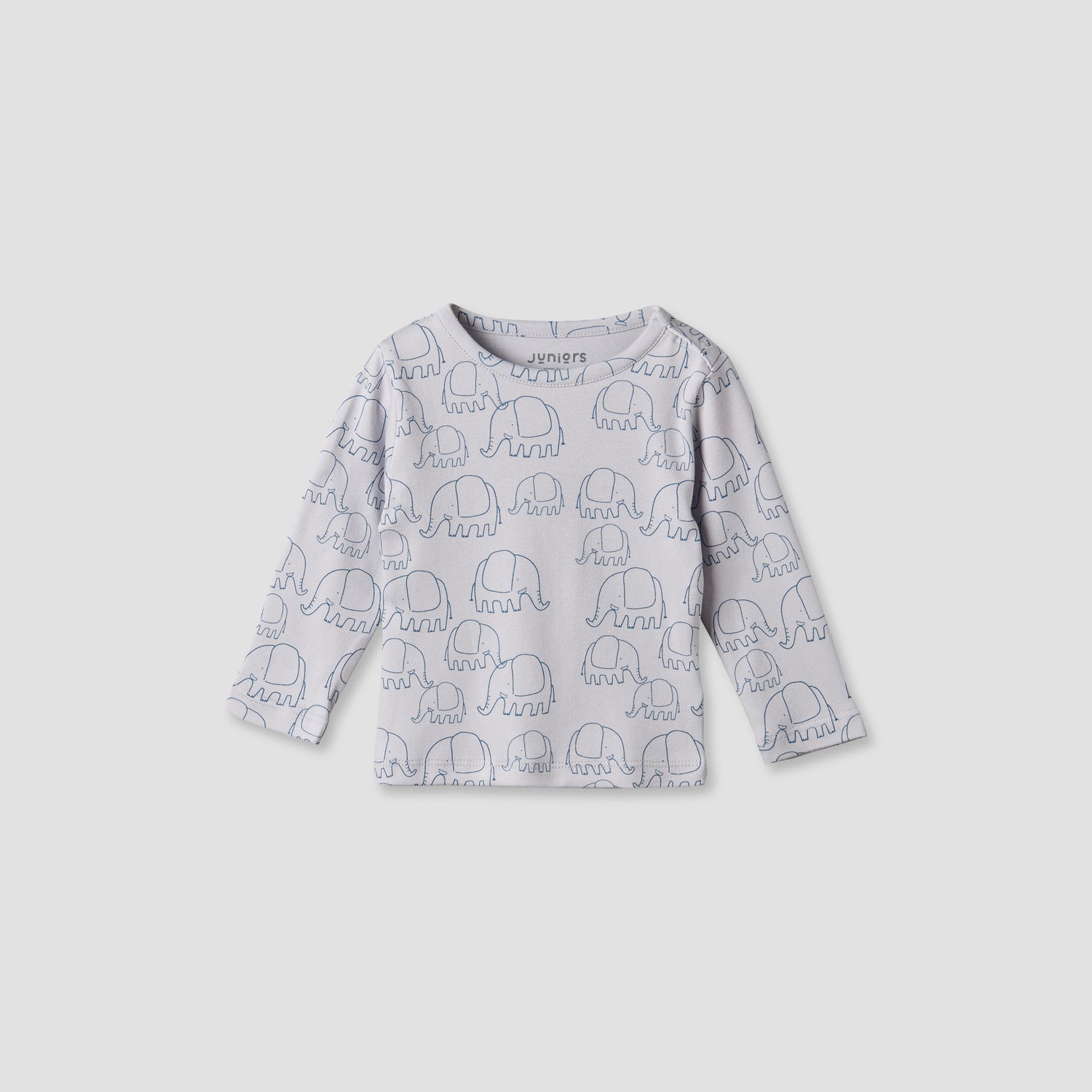 Juniors Cotton Round Neck Long Sleeves Pyjama Set with Elephant Print