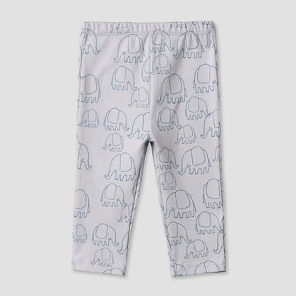 Juniors Cotton Round Neck Long Sleeves Pyjama Set with Elephant Print