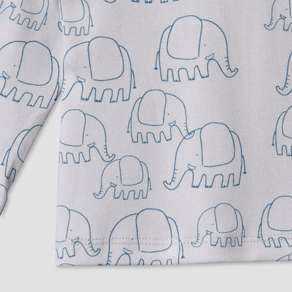 Juniors Cotton Round Neck Long Sleeves Pyjama Set with Elephant Print