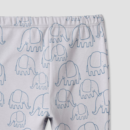 Juniors Cotton Round Neck Long Sleeves Pyjama Set with Elephant Print