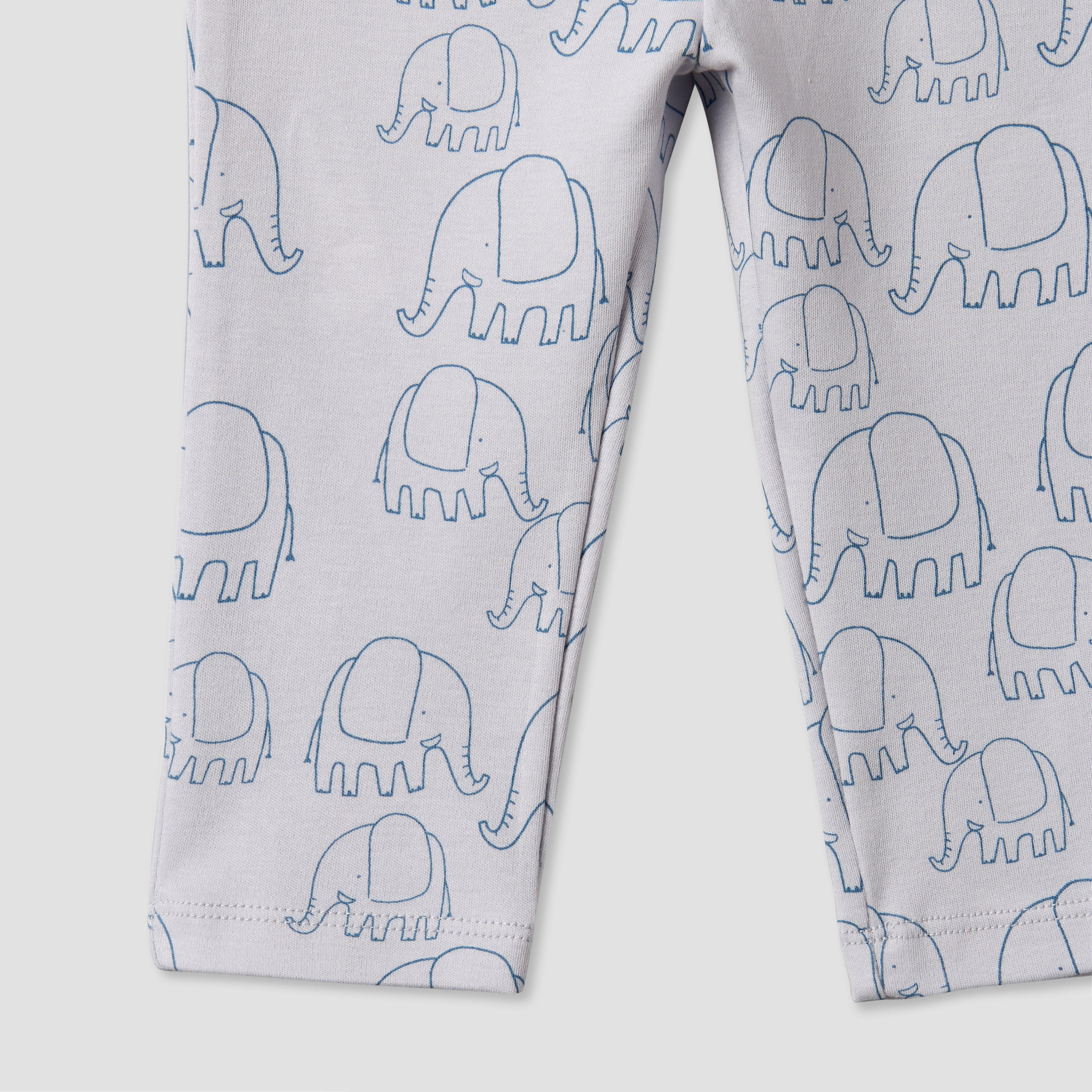 Juniors Cotton Round Neck Long Sleeves Pyjama Set with Elephant Print