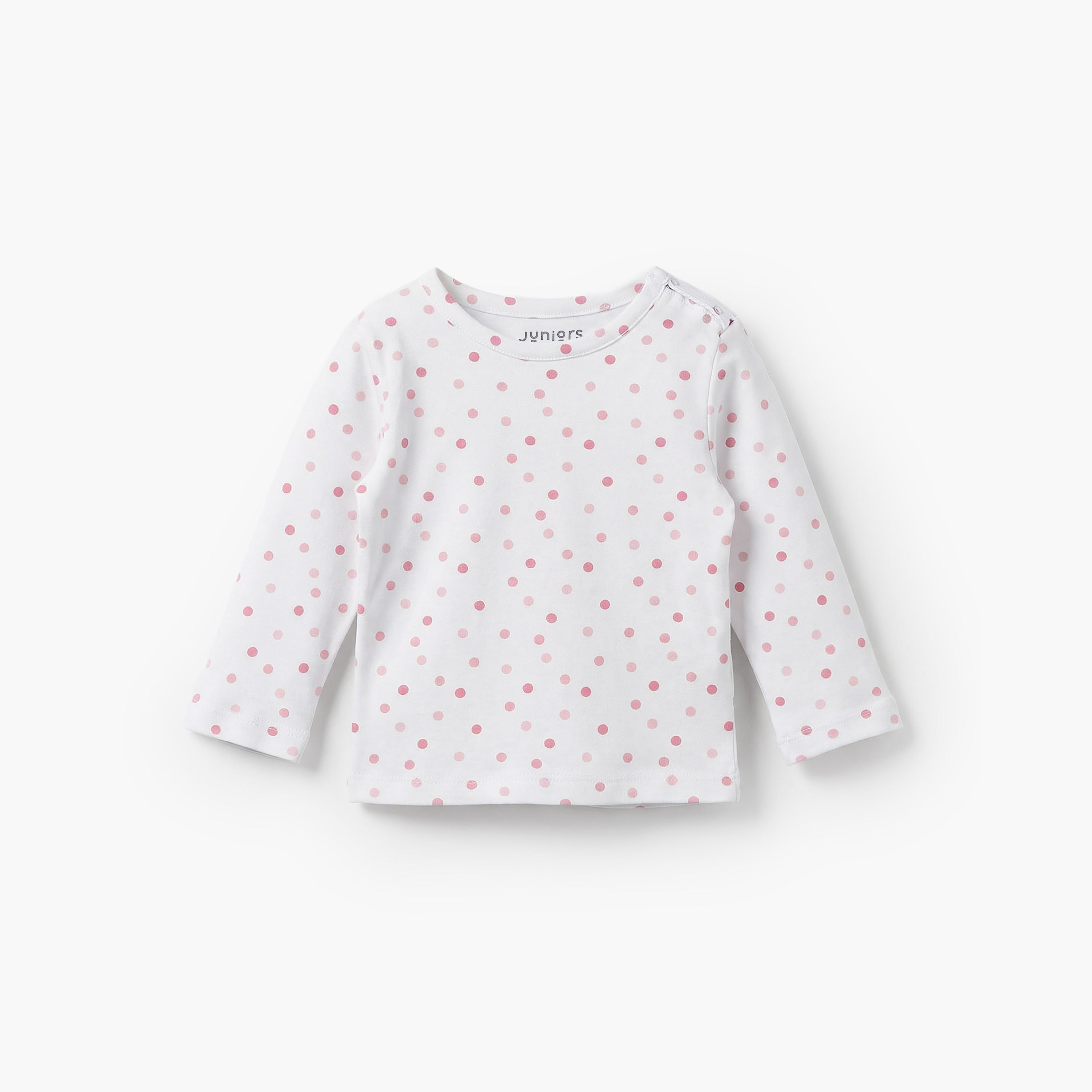 Juniors Cotton Round Neck Long Sleeves Pyjama Set with Polka Dot Print