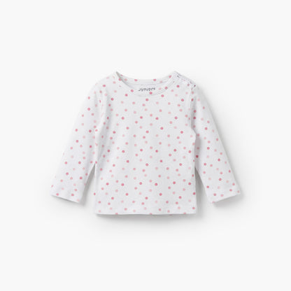 Juniors Cotton Round Neck Long Sleeves Pyjama Set with Polka Dot Print