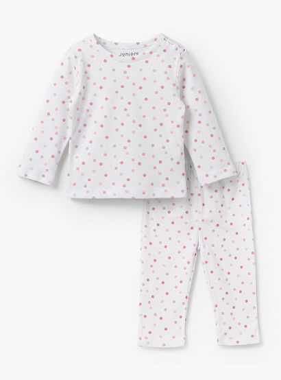 Juniors Cotton Round Neck Long Sleeves Pyjama Set with Polka Dot Print-baby-girls-clothing-nightwear-pyjamasets-image-2