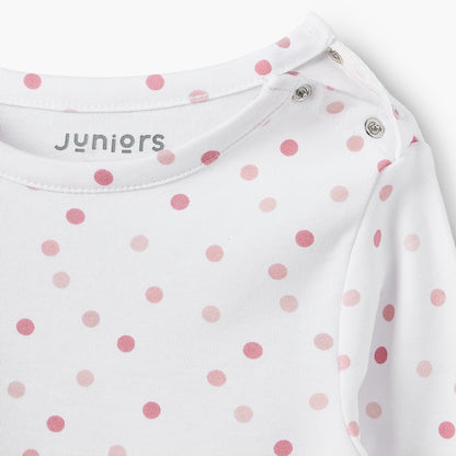 Juniors Cotton Round Neck Long Sleeves Pyjama Set with Polka Dot Print