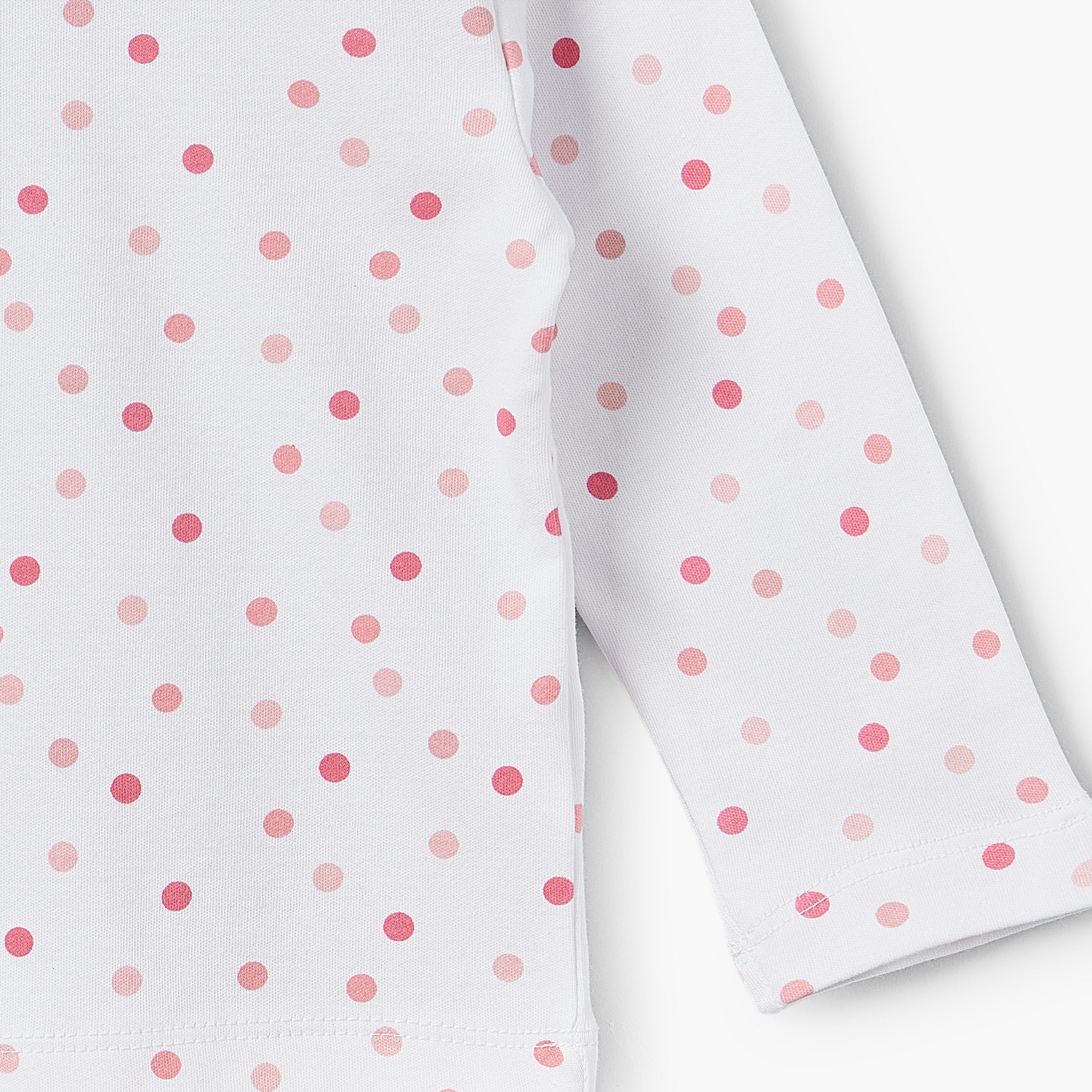 Juniors Cotton Round Neck Long Sleeves Pyjama Set with Polka Dot Print