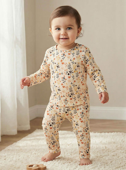 Juniors Cotton Round Neck Long Sleeves Pyjama Set with Floral Print-baby-girls-clothing-nightwear-pyjamasets-image-1