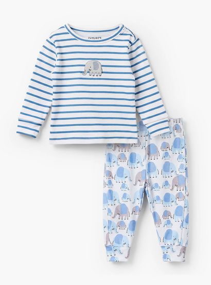 Juniors Cotton Crew Neck Long Sleeves Pyjama Set with Elephant Print-baby-boys-clothing-nightwear-pyjamasets-image-2