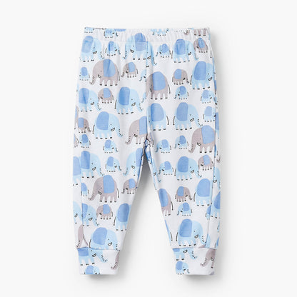 Juniors Cotton Crew Neck Long Sleeves Pyjama Set with Elephant Print