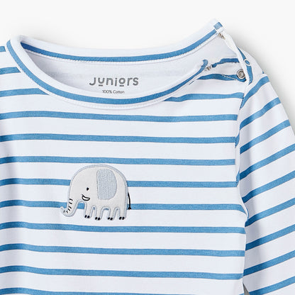 Juniors Cotton Crew Neck Long Sleeves Pyjama Set with Elephant Print