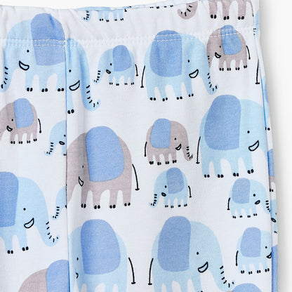Juniors Cotton Crew Neck Long Sleeves Pyjama Set with Elephant Print