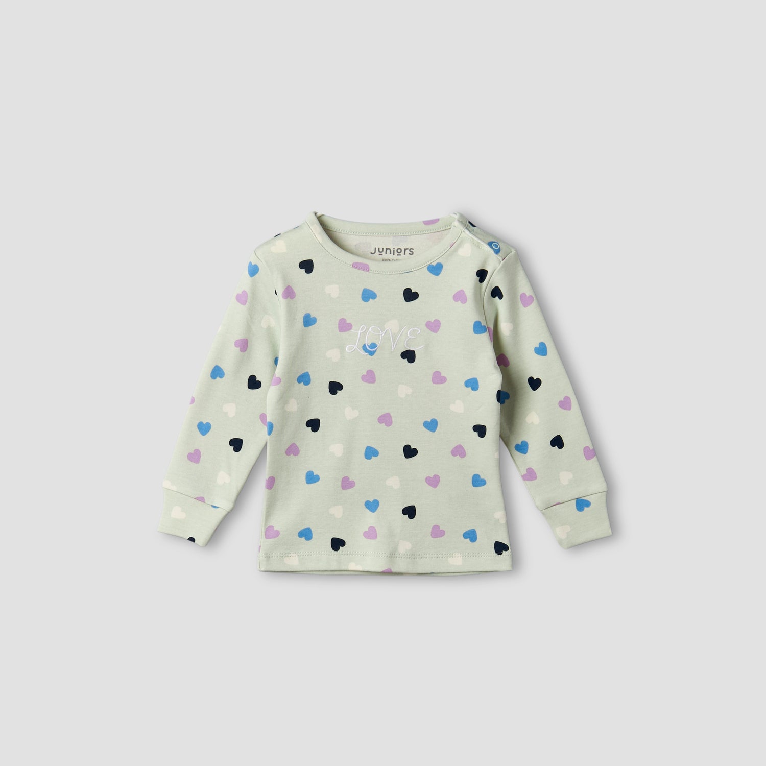 Juniors Cotton Round Neck Long Sleeves Pyjama Set with Heart Print