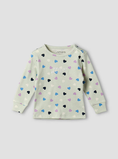 Juniors Cotton Round Neck Long Sleeves Pyjama Set with Heart Print-baby-girls-clothing-nightwear-pyjamasets-image-3
