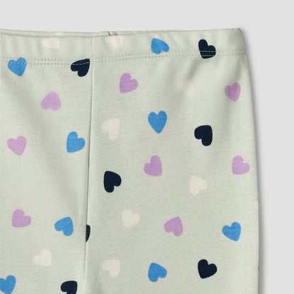 Juniors Cotton Round Neck Long Sleeves Pyjama Set with Heart Print