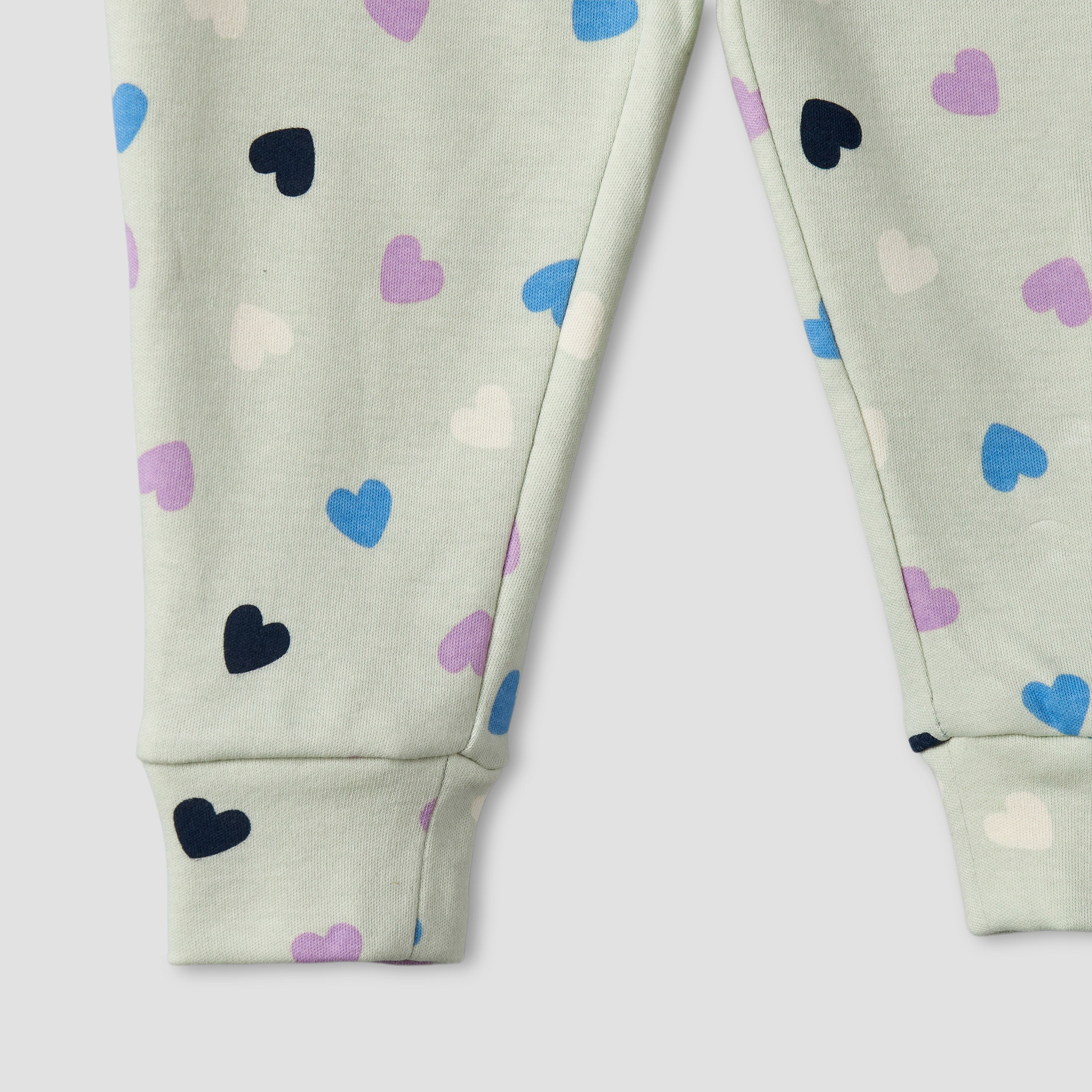 Juniors Cotton Round Neck Long Sleeves Pyjama Set with Heart Print