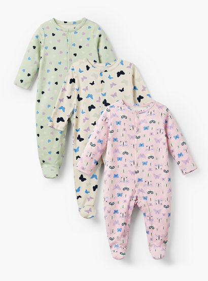 Pack of 3 Juniors Cotton Crew Neck Long Sleeves Sleepsuit with Print-baby-girls-clothing-nightwear-sleepsuits-image-1