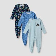 Pack of 3 Juniors Cotton Round Neck Long Sleeves Sleepsuit with Dinosaur Print-undefined-image-1