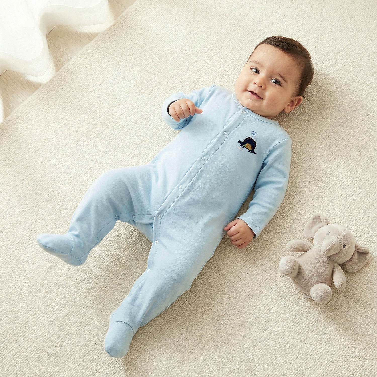Pack of 3 Juniors Cotton Round Neck Long Sleeves Sleepsuit with Dinosaur Print