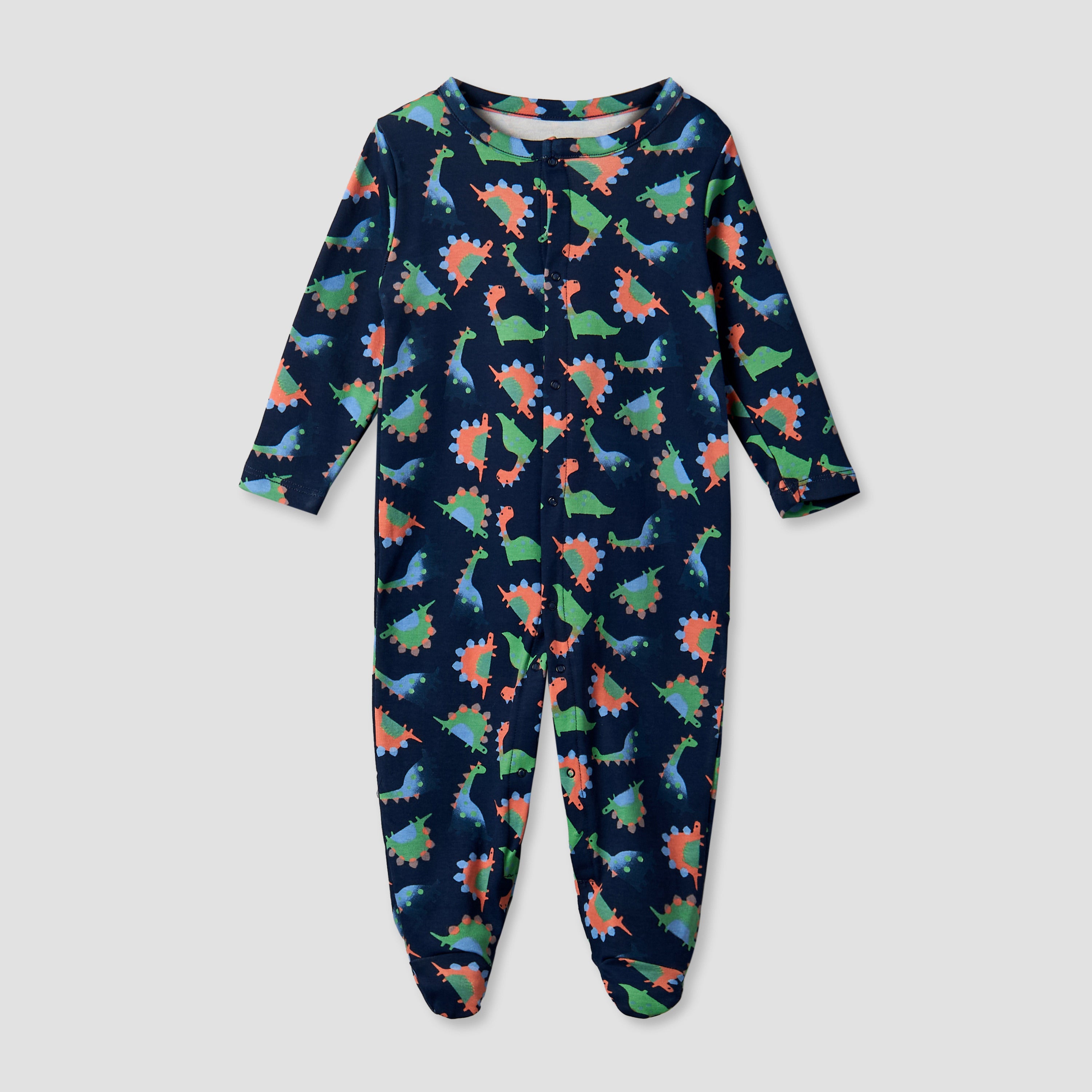 Pack of 3 Juniors Cotton Round Neck Long Sleeves Sleepsuit with Dinosaur Print