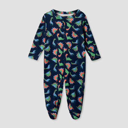 Pack of 3 Juniors Cotton Round Neck Long Sleeves Sleepsuit with Dinosaur Print