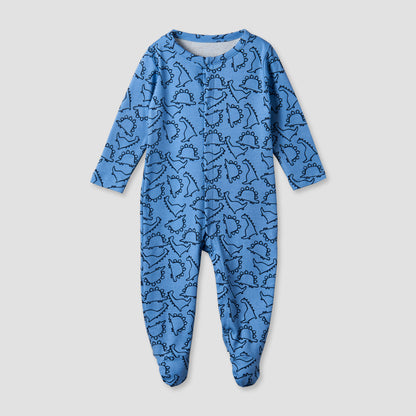 Pack of 3 Juniors Cotton Round Neck Long Sleeves Sleepsuit with Dinosaur Print